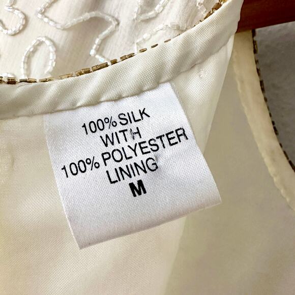 Vintage Night Vogue Cream Silk Beaded Gold Ornate Dress Women’s Size Medium - Picture 12 of 15